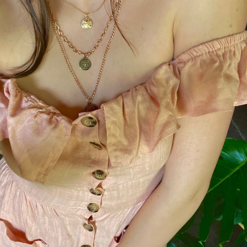 Cottage Core Button Down Off the shoulder Dress